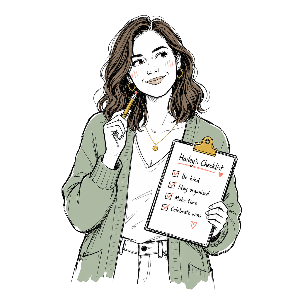 Sketch illustration of Hailey holding a checklist